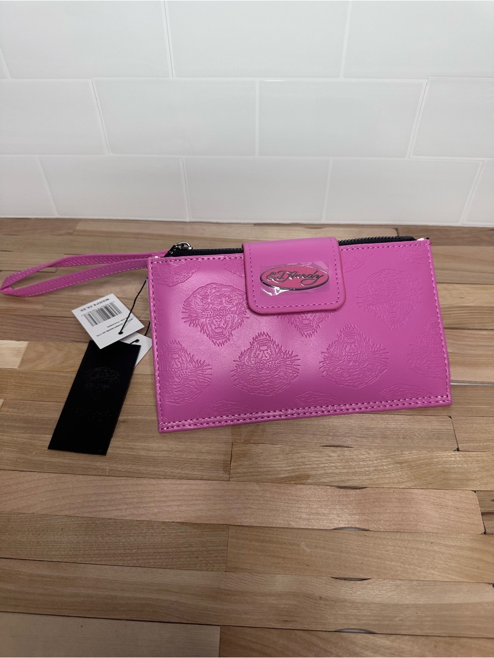 Ed Hardy Pink Embossed Wristlet Wallet